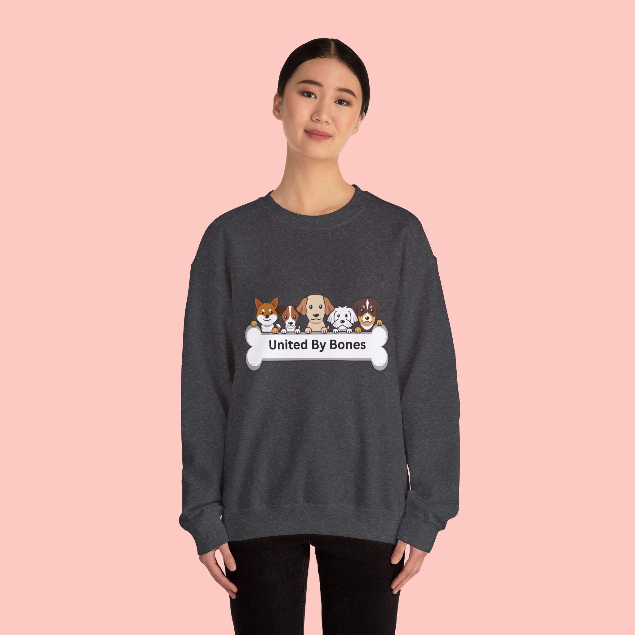 Dog Crewneck Sweatshirt — "United By Bones" Cute Puppy Graphic