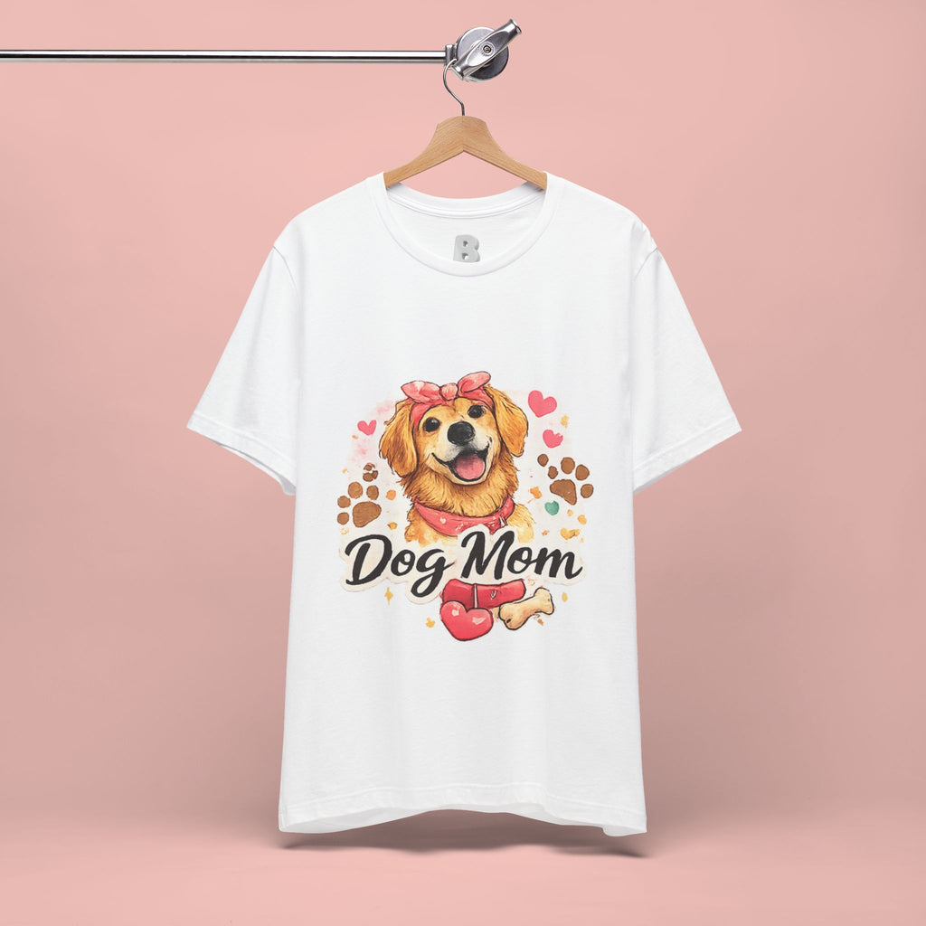 Dog Mom T-Shirt – Cute Golden Retriever Design with Hearts & Paw Prints
