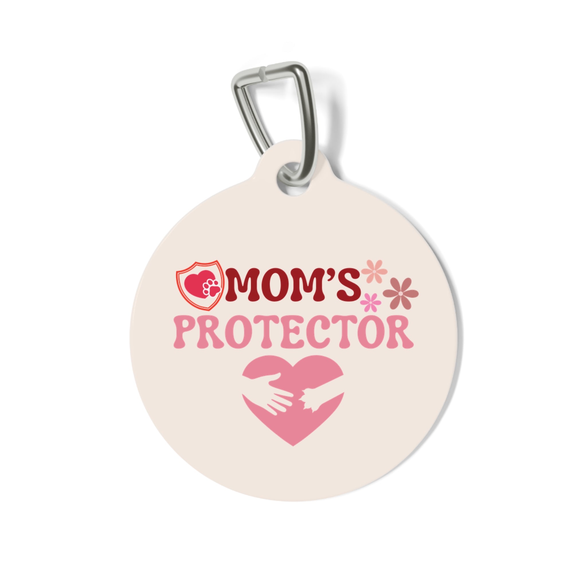 Mom's Protector Pet Tag — Pink Heart Rescue ID Tag for Dogs & Cats
