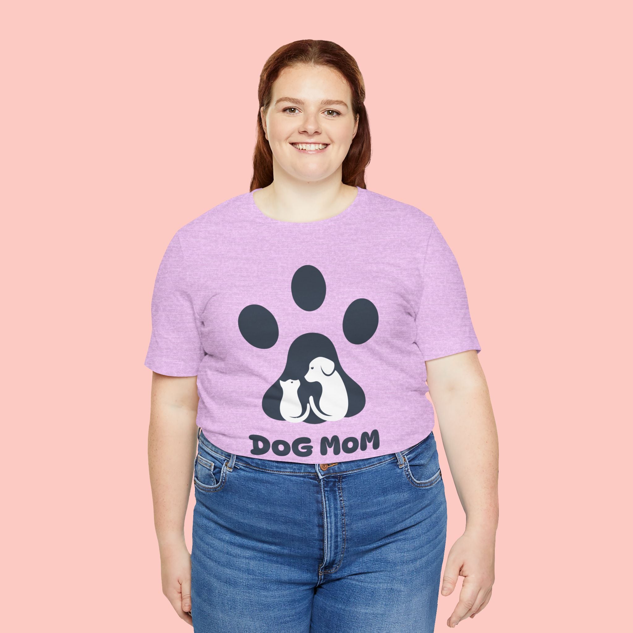 Dog Mom T‑Shirt — Paw Print with Dog & Puppy Graphic
