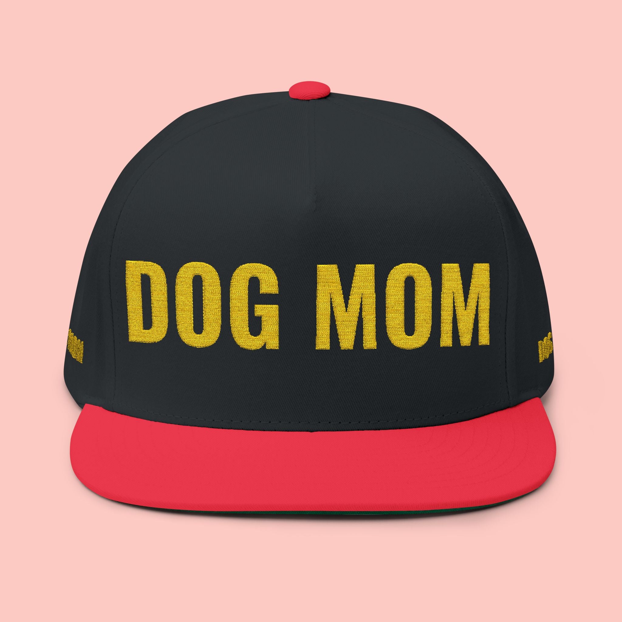Dog Mom Flat Bill Cap — Embroidered Gold Sparkle