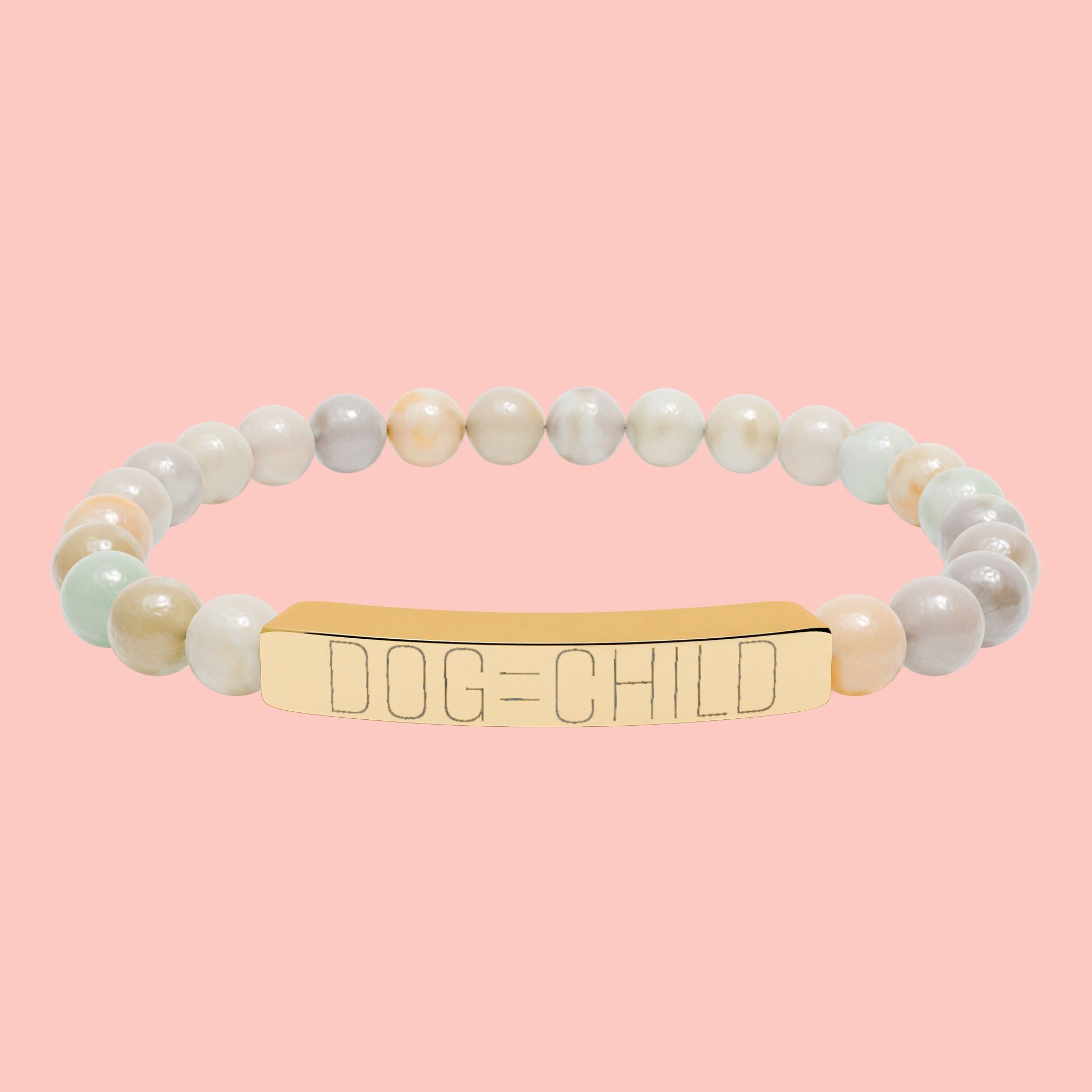 Engraved Natural Stone Bar Bracelet — Personalized Stretch Beaded Bracelet
