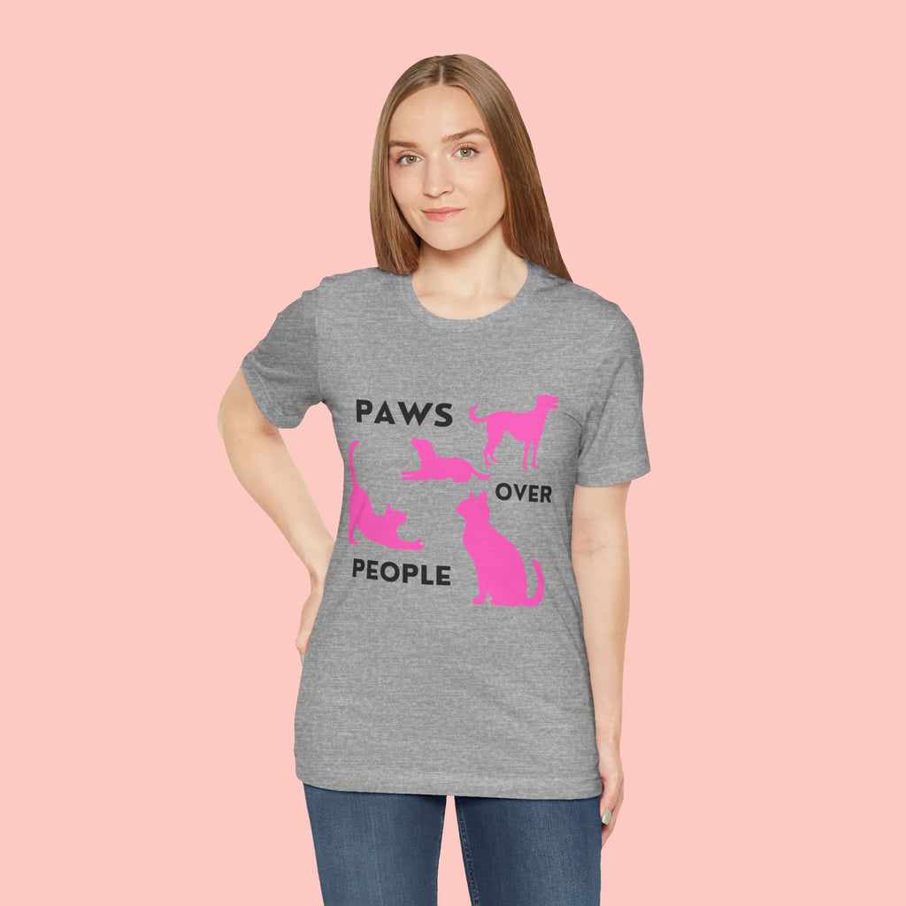 Paws Over People Tee — Pink Cats & Dogs Graphic T-Shirt