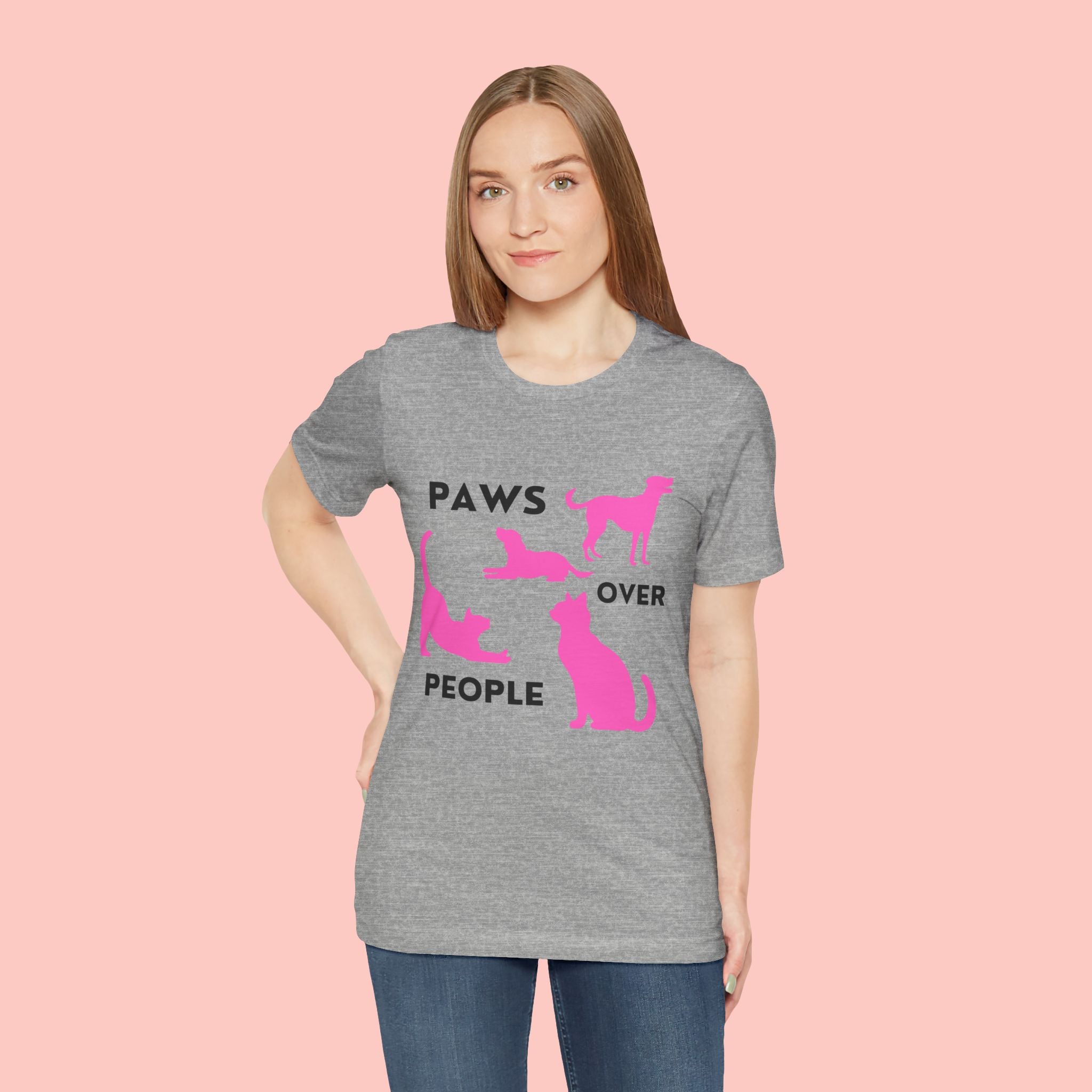 Paws Over People Tee — Pink Cats & Dogs Graphic T-Shirt