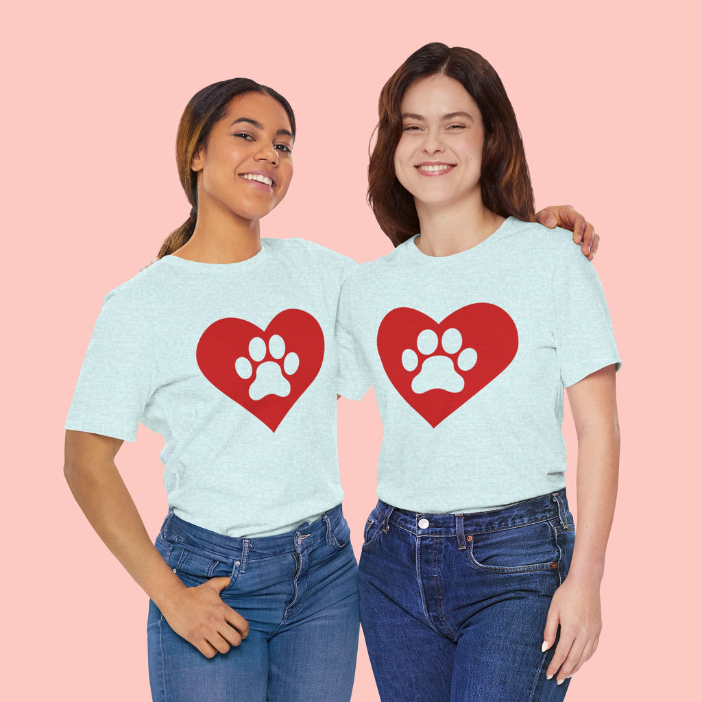 Pet Lover T-Shirt — Red Heart Paw Print Tee