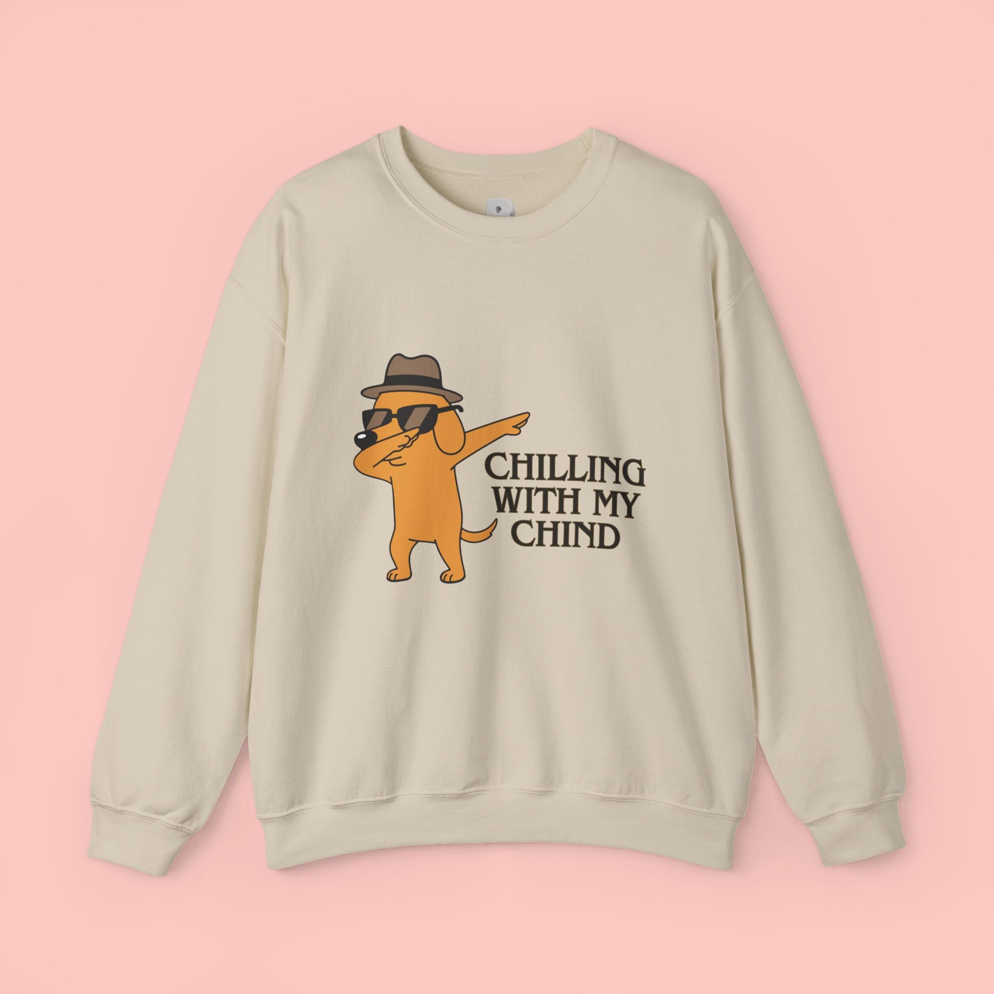 Chilling With My Chind Crewneck Sweatshirt — Funny Dab Dog Graphic Sweatshirt