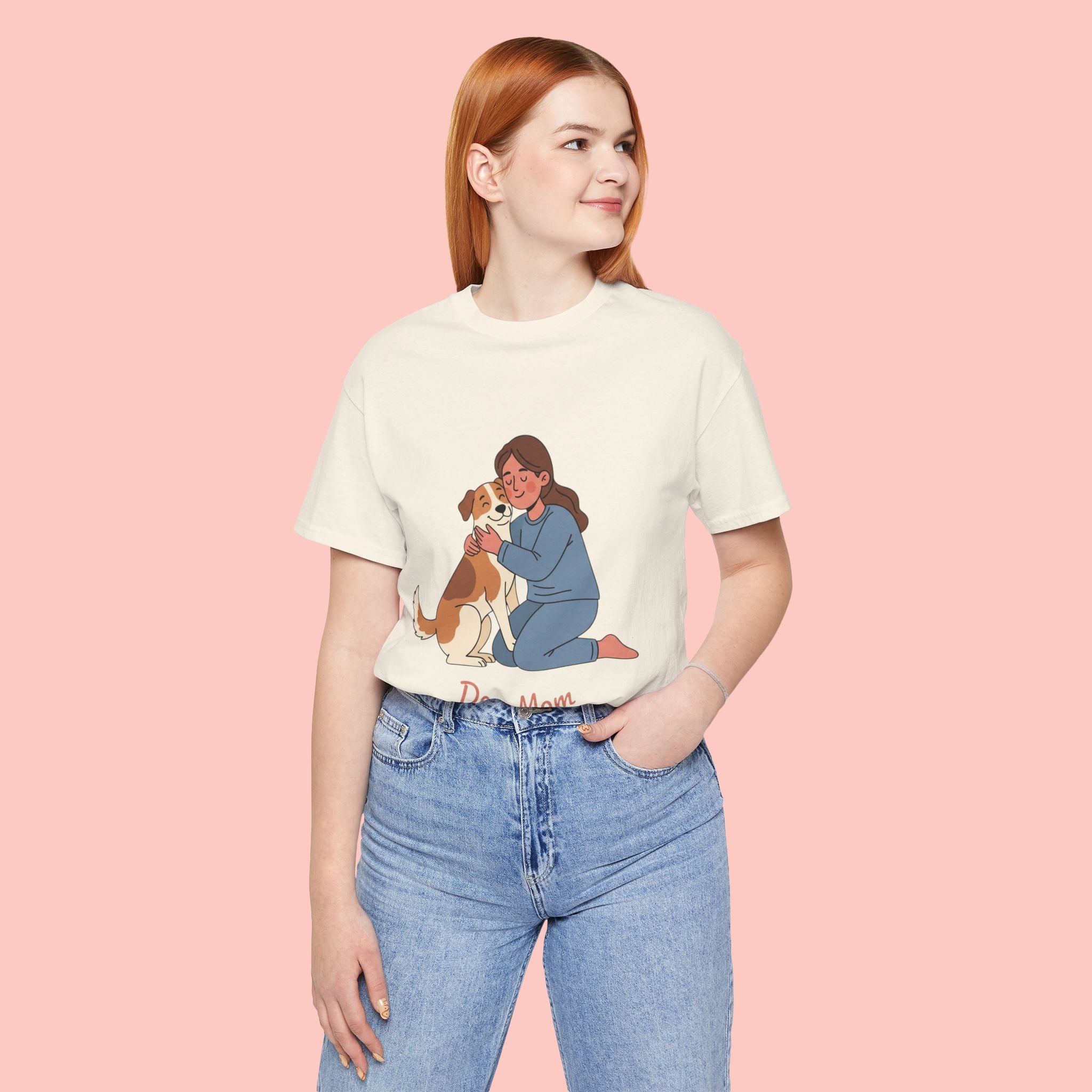 Dog Mom T‑Shirt — Cute Woman Hugging Dog Graphic Tee