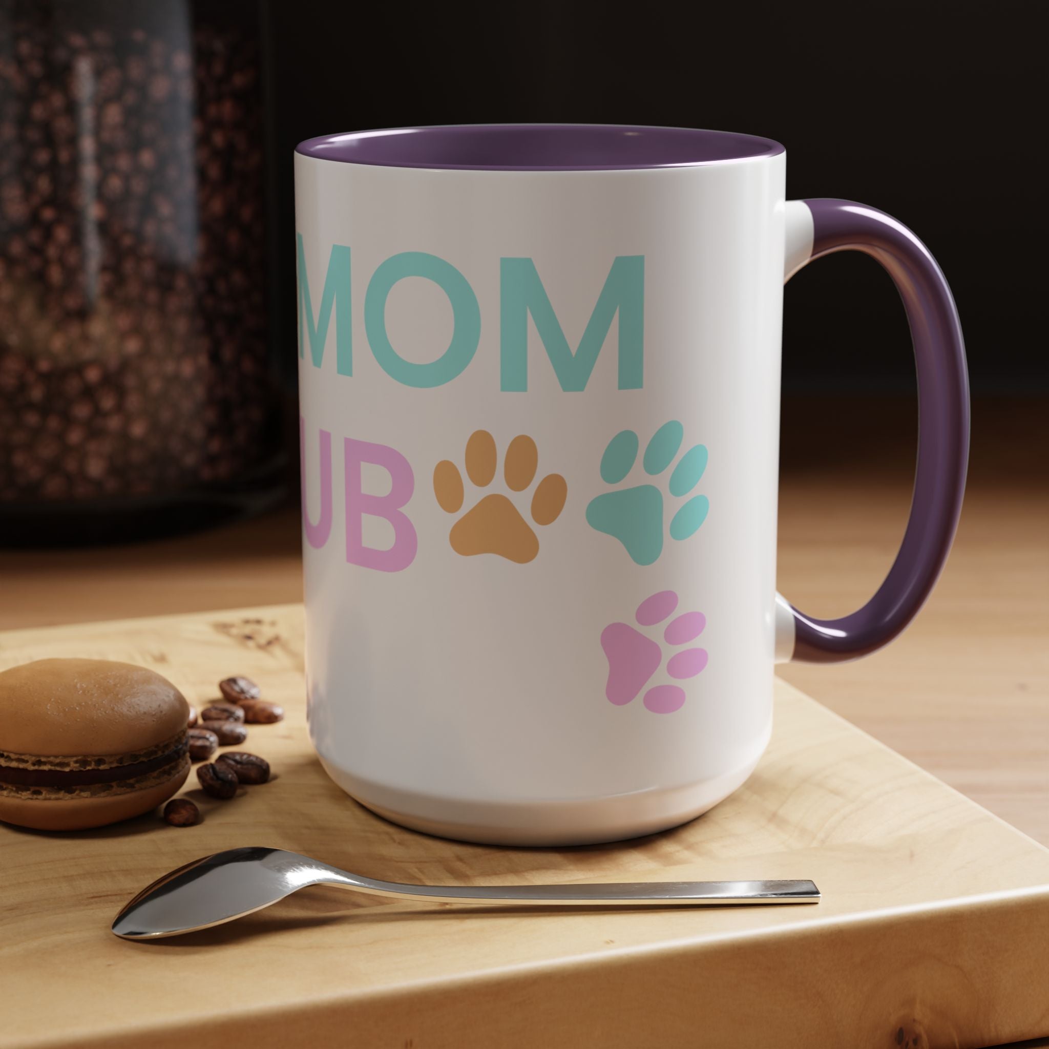 Dog Mom Club Accent Coffee Mug – Colorful Paw Print 11/15oz