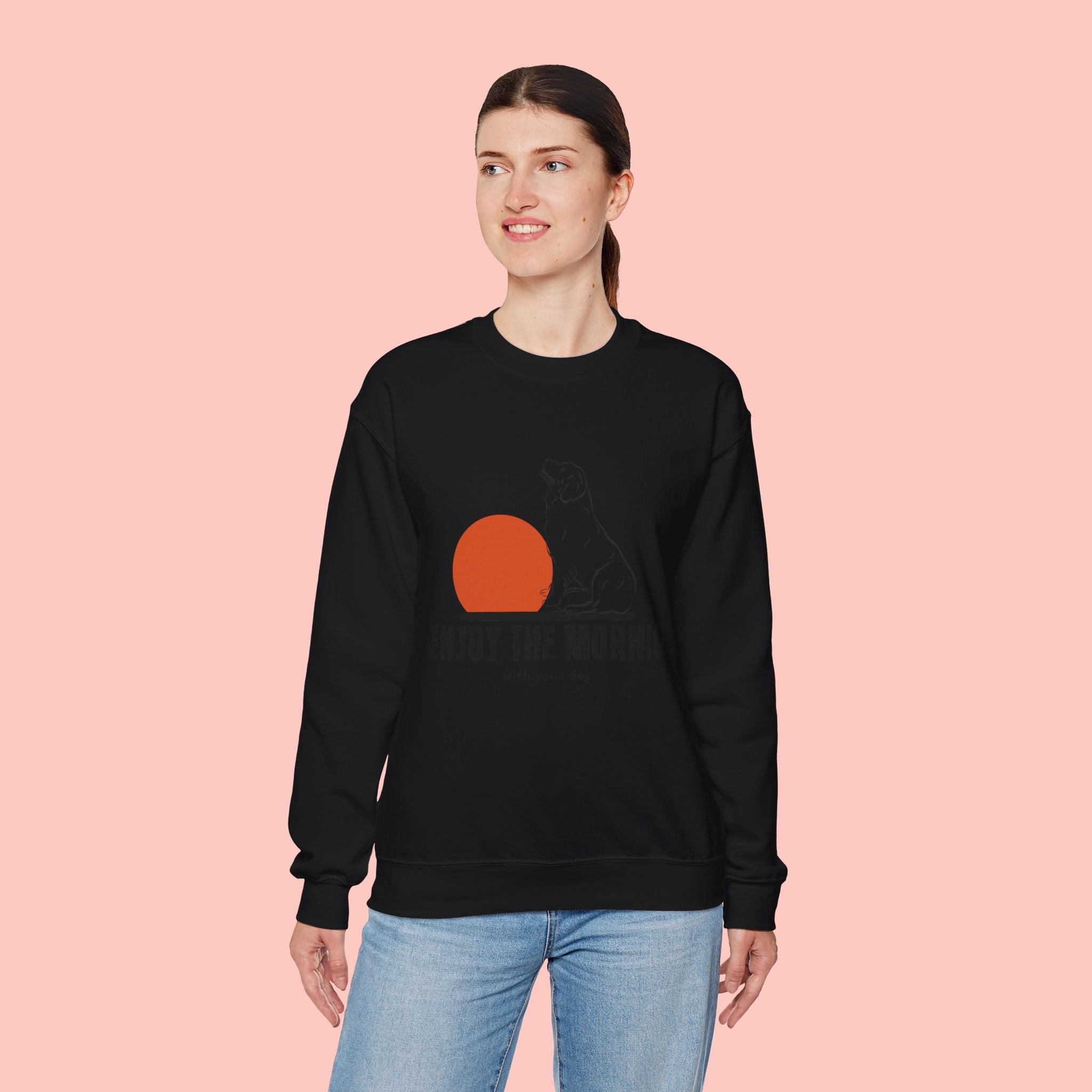 Enjoy the Morning Dog Crewneck Sweatshirt — Sunrise Labrador Graphic