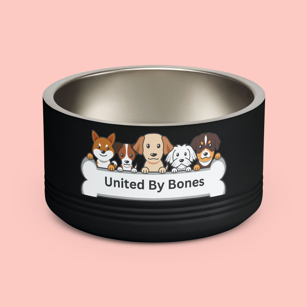 United By Bones 18oz Pet Bowl — Cute Cartoon Dogs Stainless Steel Bowl for Dogs & Cats