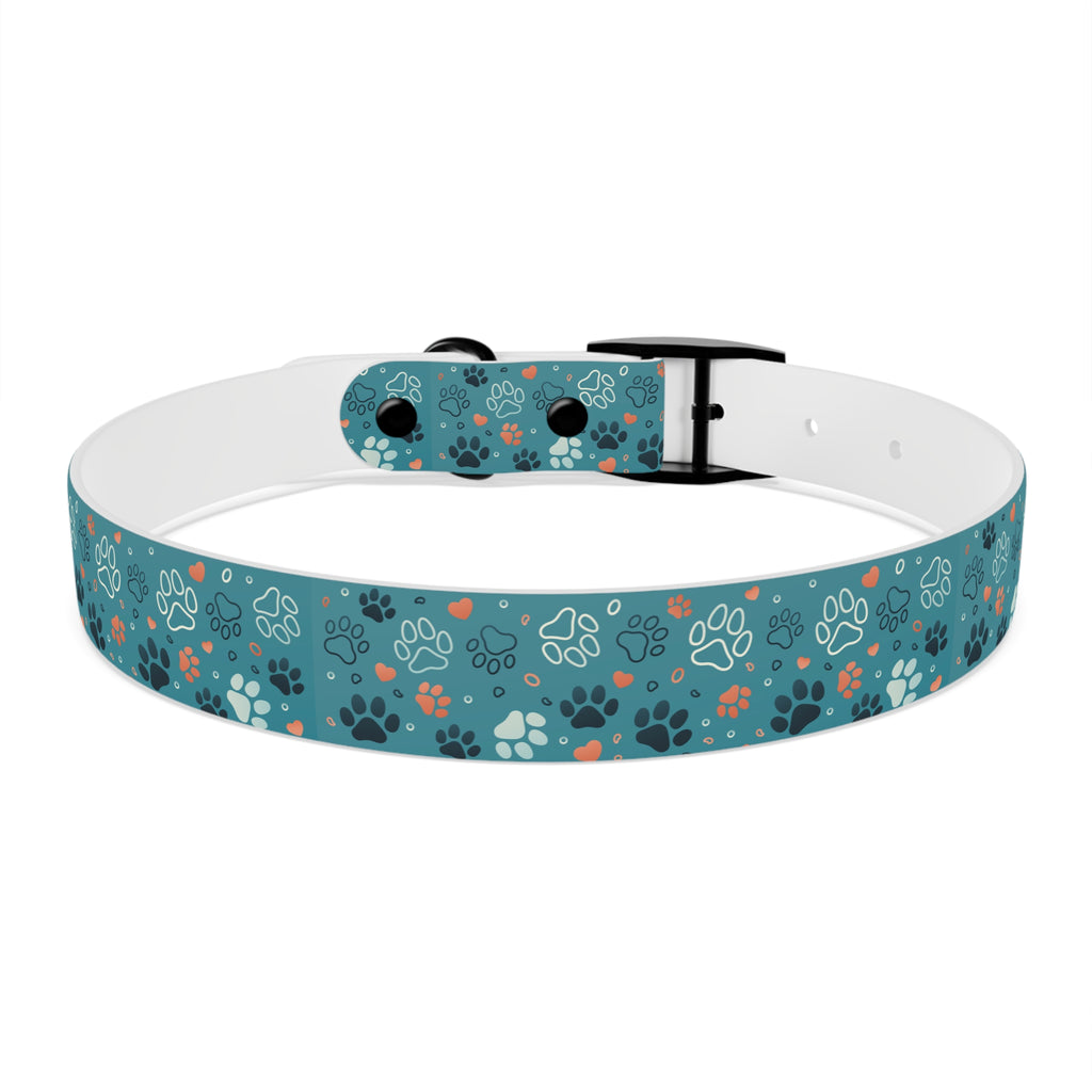 Paw Print Dog Collar — Teal Patterned Pet Collar for Small & Medium Dogs