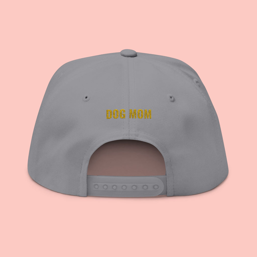 Dog Mom Flat Bill Cap — Embroidered Gold Sparkle