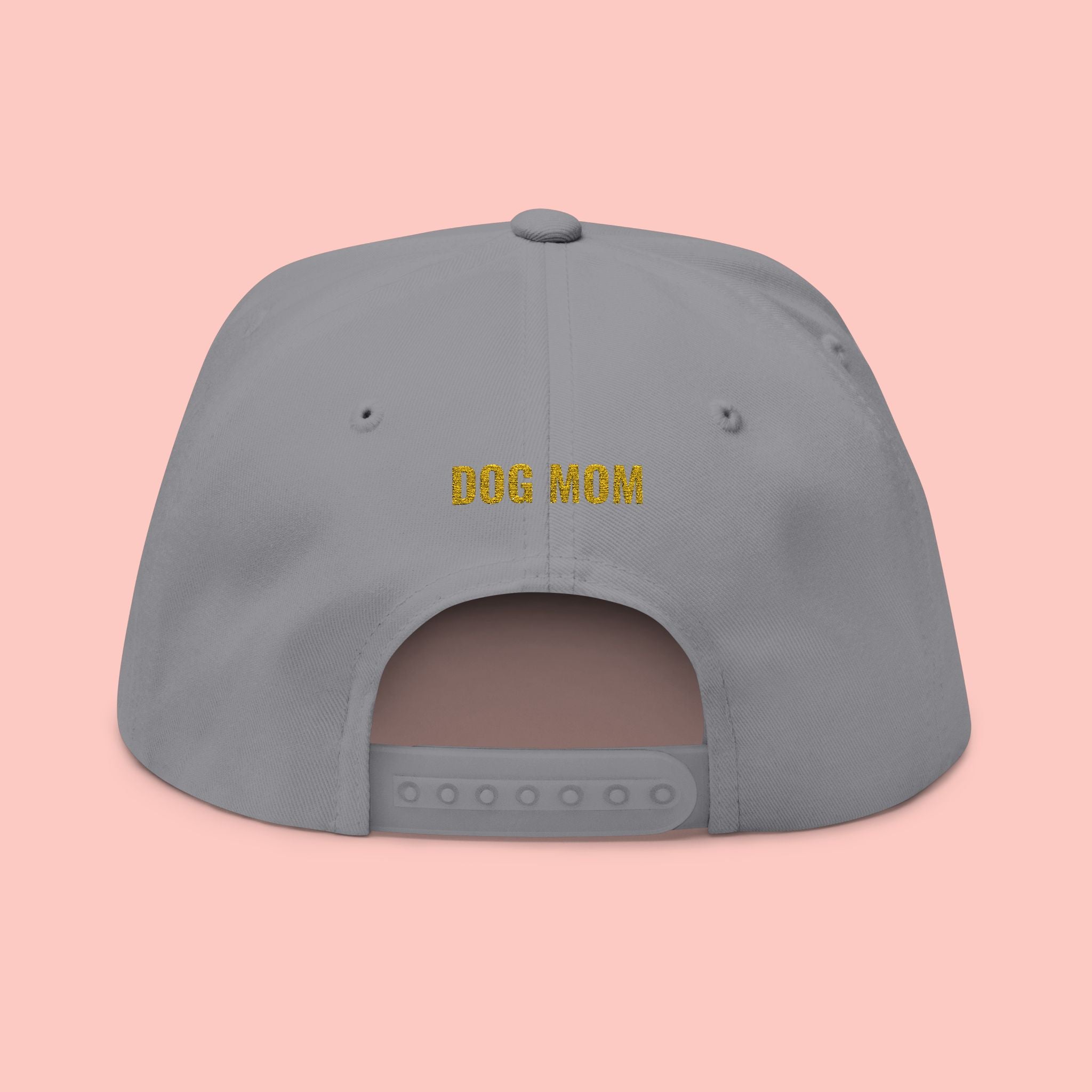 Dog Mom Flat Bill Cap — Embroidered Gold Sparkle
