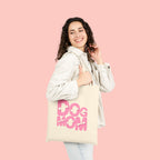 Dog Mom Canvas Tote Bag — Pink Retro Graphic Cotton Shopper for Pet Lovers