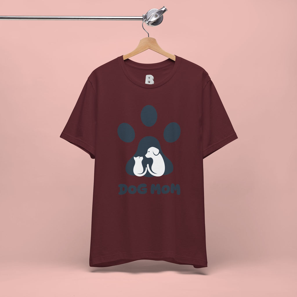 Dog Mom T‑Shirt — Paw Print with Dog & Puppy Graphic