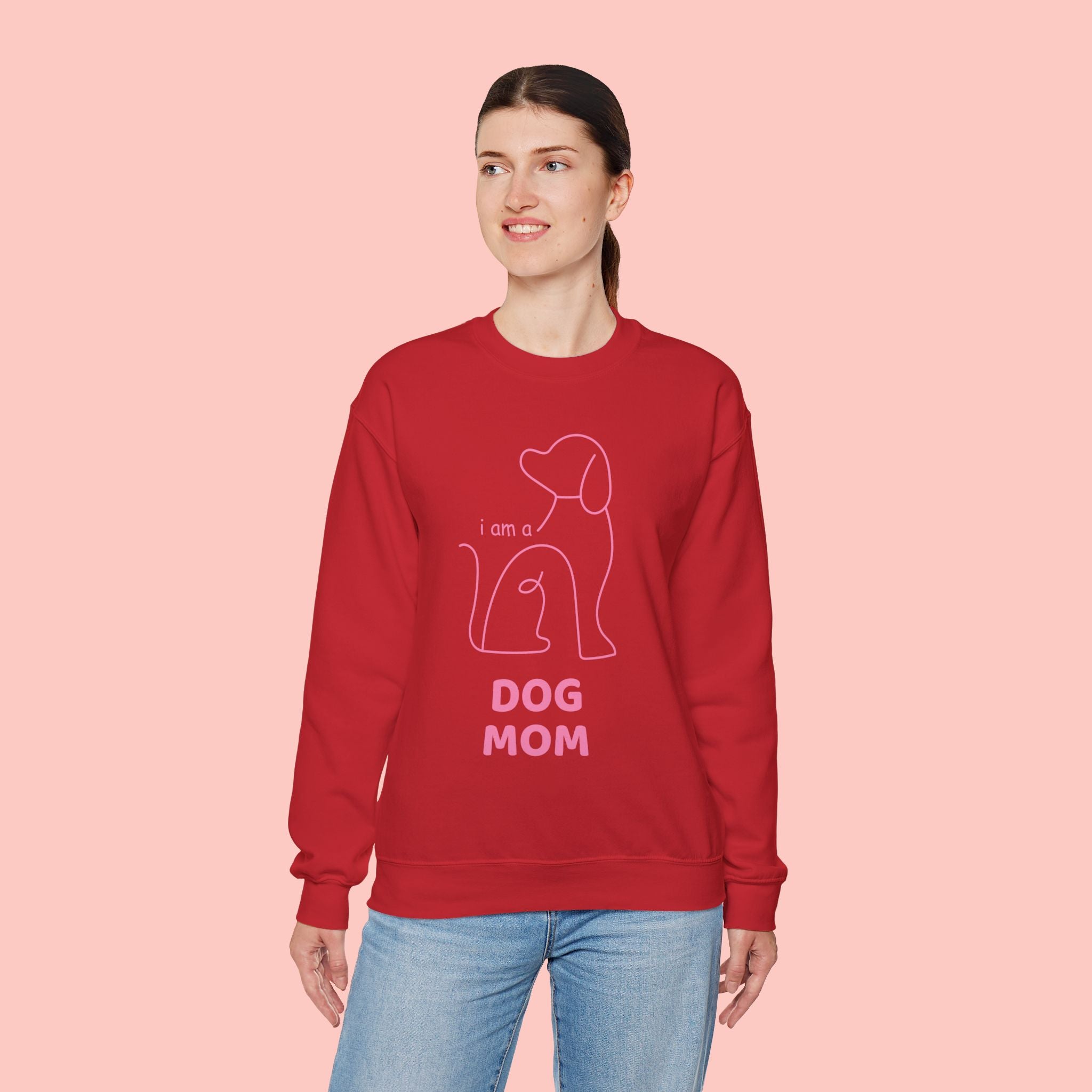 Dog Mom Crewneck Sweatshirt — "I am a Dog Mom" Minimal Line Art Pullover