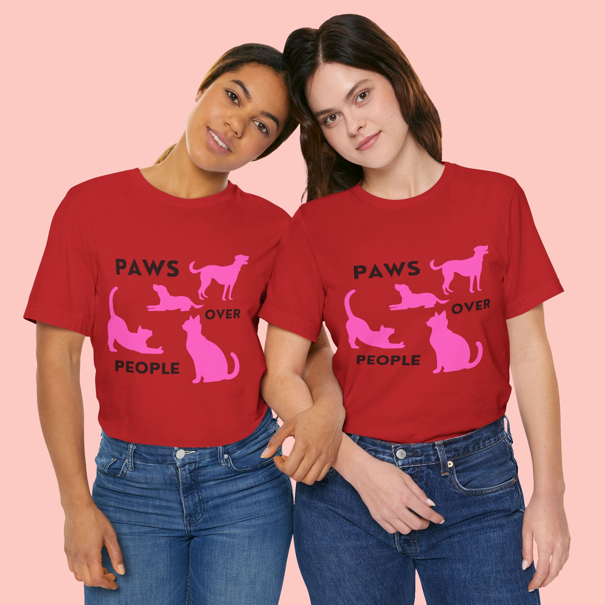 Paws Over People Tee — Pink Cats & Dogs Graphic T-Shirt
