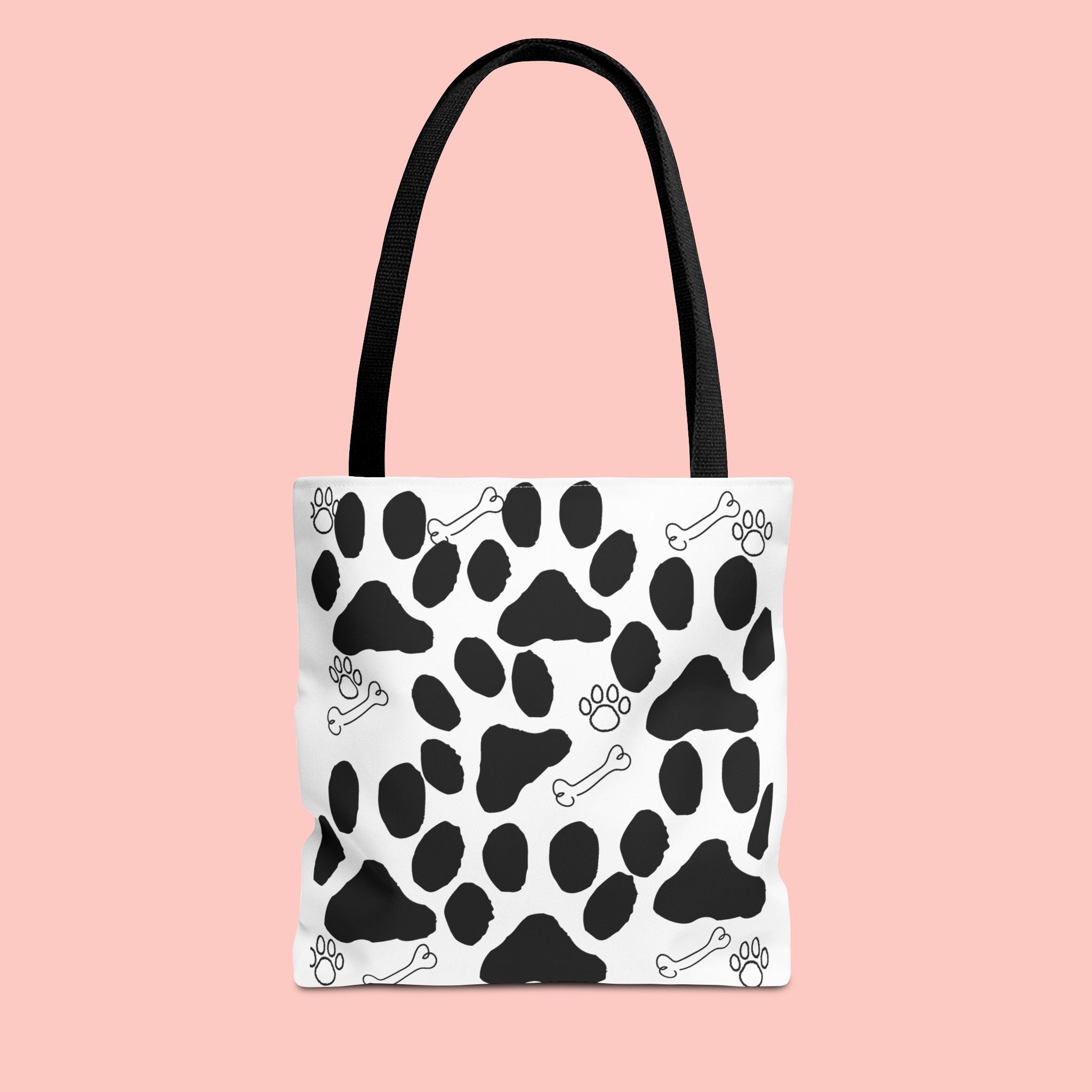 Dalmatian Paw Print Tote Bag — Dog Bones & Paw Pattern AOP Tote
