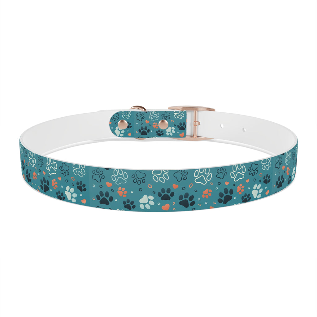 Paw Print Dog Collar — Teal Patterned Pet Collar for Small & Medium Dogs