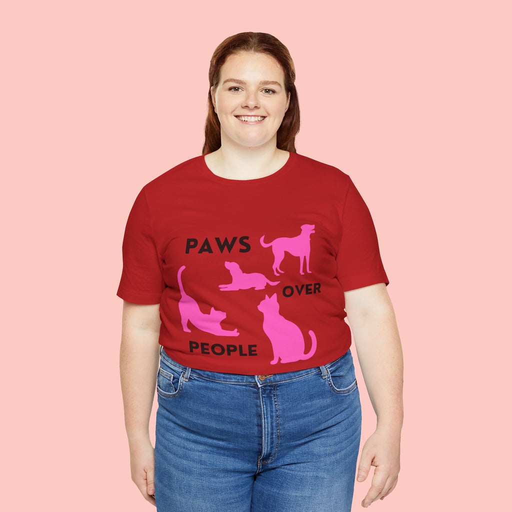 Paws Over People Tee — Pink Cats & Dogs Graphic T-Shirt