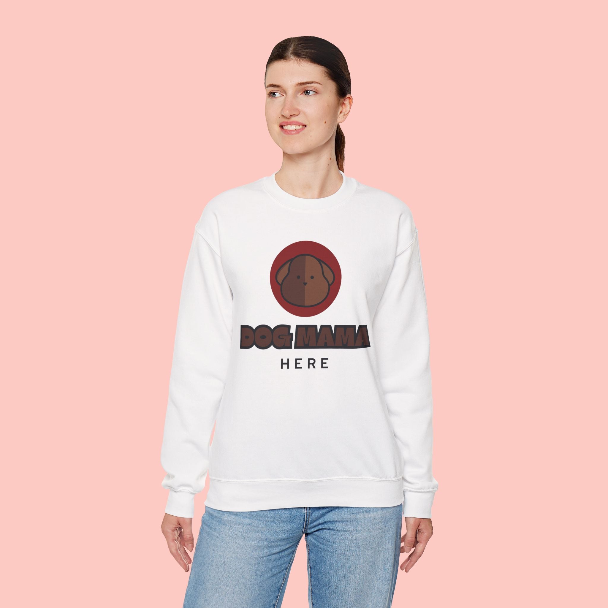 Dog Mama Crewneck Sweatshirt – Cute Brown Pup Graphic ‘Dog Mama’ Design