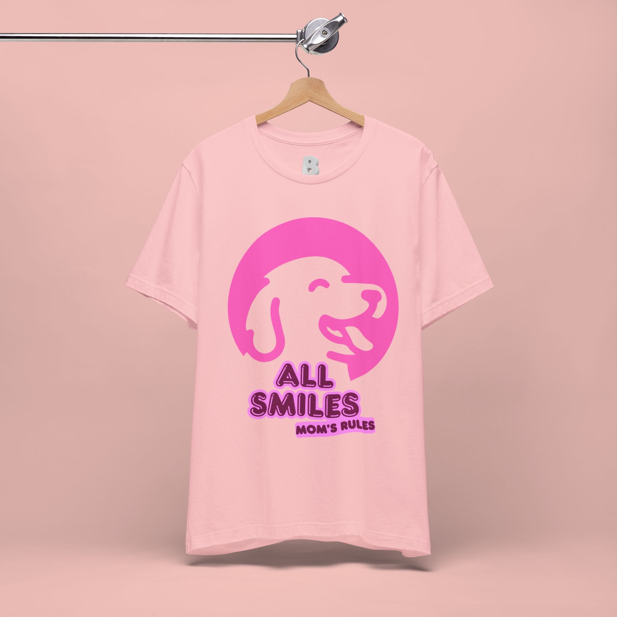 All Smiles Mom's Rules T-Shirt — Cute Pink Dog Graphic Tee for Moms & Pet Lovers