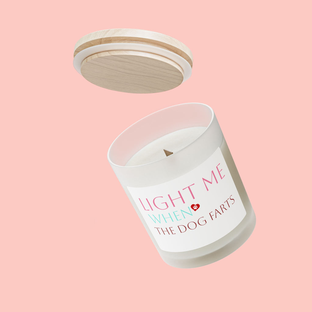 Frosted Glass Candle — “Light Me When the Dog Farts” Scented Candle, Funny Pet Gag Gift (11 oz)
