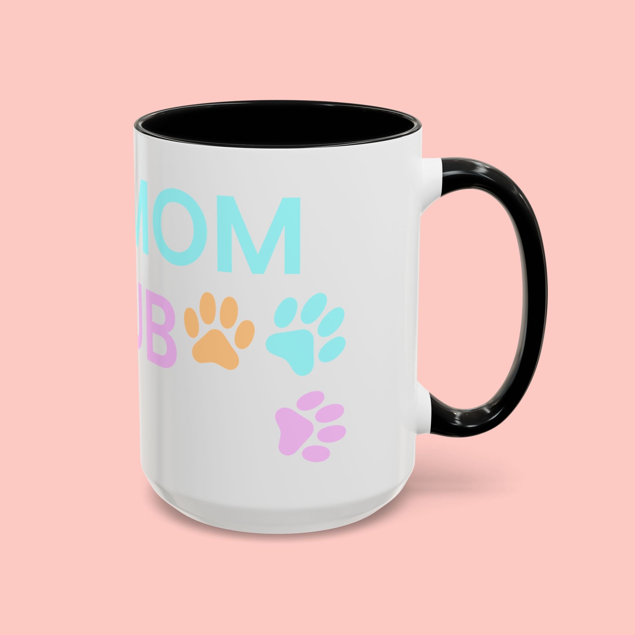 Dog Mom Club Accent Coffee Mug – Colorful Paw Print 11/15oz