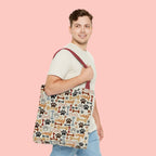 Dog Paw & Bone Pattern Tote Bag — 'Woof' All-Over Print Canvas Tote