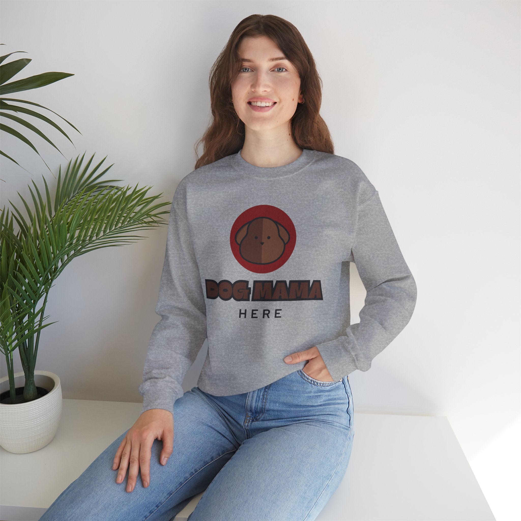 Dog Mama Crewneck Sweatshirt – Cute Brown Pup Graphic ‘Dog Mama’ Design