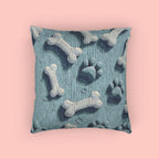Woven Pillow — Blue Paw & Bone Pattern Decorative Pillow