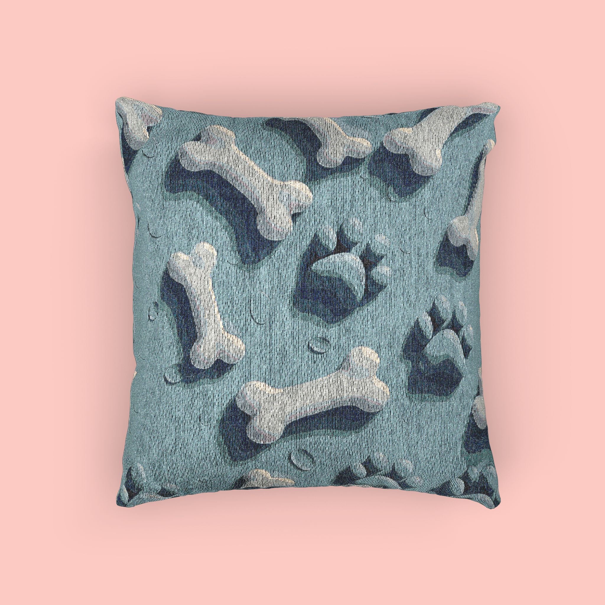 Woven Pillow — Blue Paw & Bone Pattern Decorative Pillow