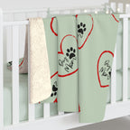 Sherpa Blanket — Mint Heart Paw Print "Dog Mom" Cozy Throw