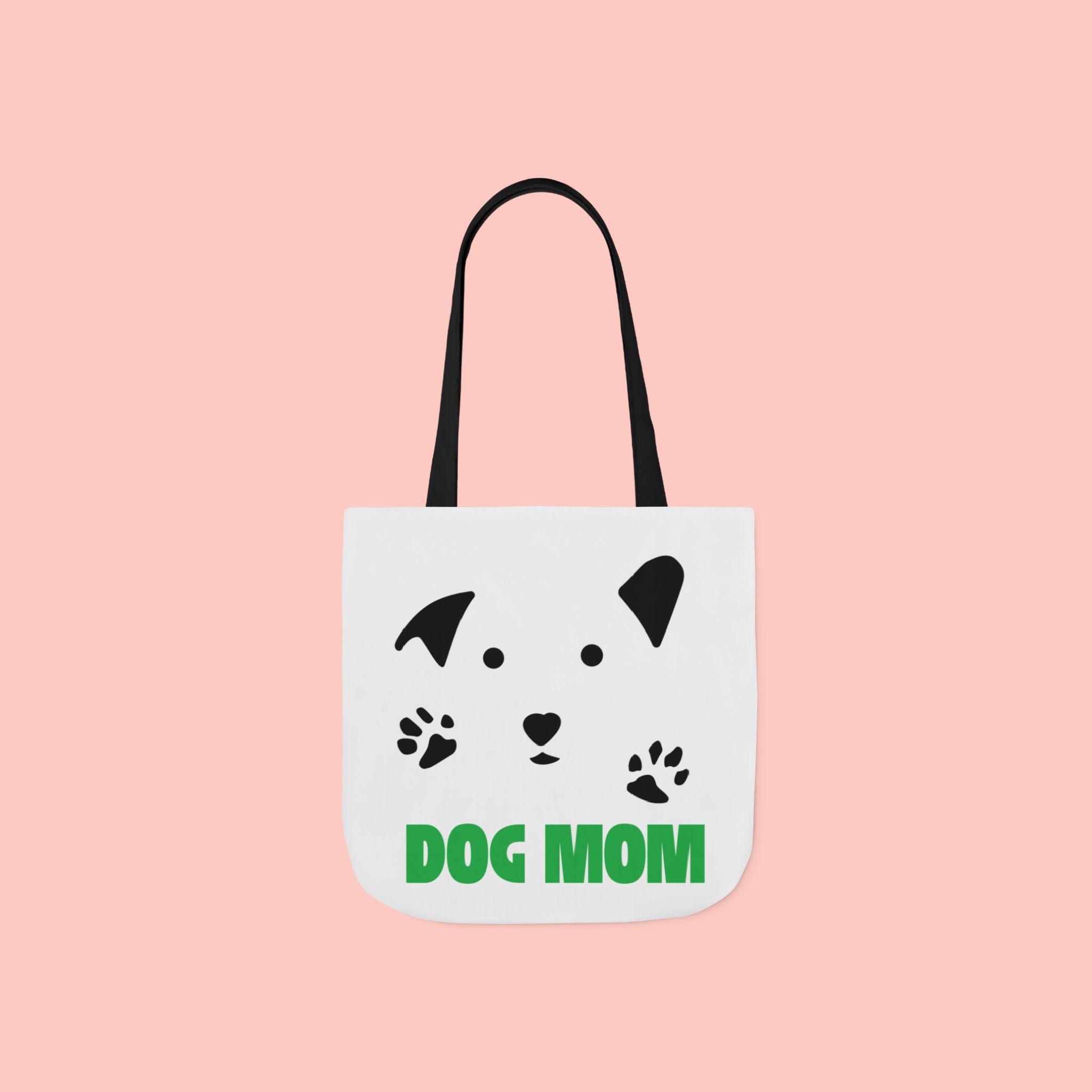 Dog Mom Canvas Tote Bag — Cute Paw Print Dog Face Tote for Pet Lovers