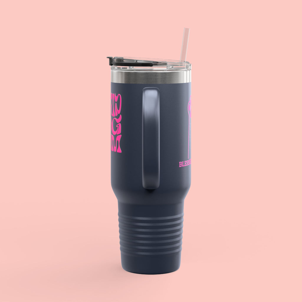 40oz Insulated Travel Mug — 'Groovy Mom' Pink Retro Design