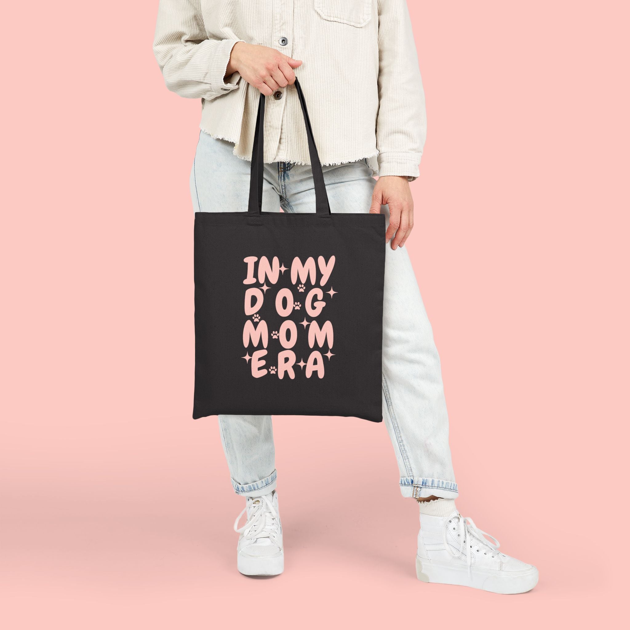 Tote Bag — "In My Dog Mom Era" Cute Pink Dog Mom Canvas Tote