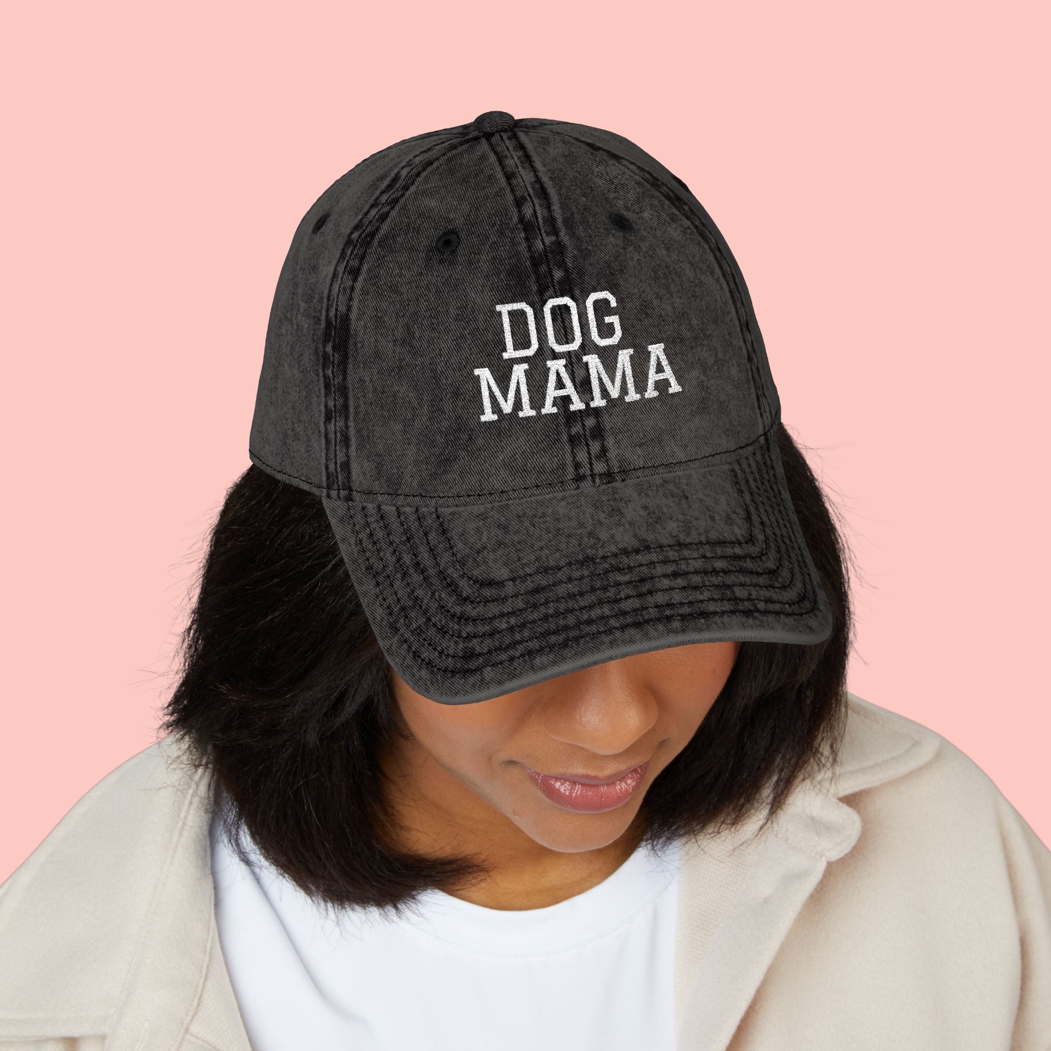 Dog Mama Vintage Embroidered Cap — Washed Baseball Hat for Dog Lovers