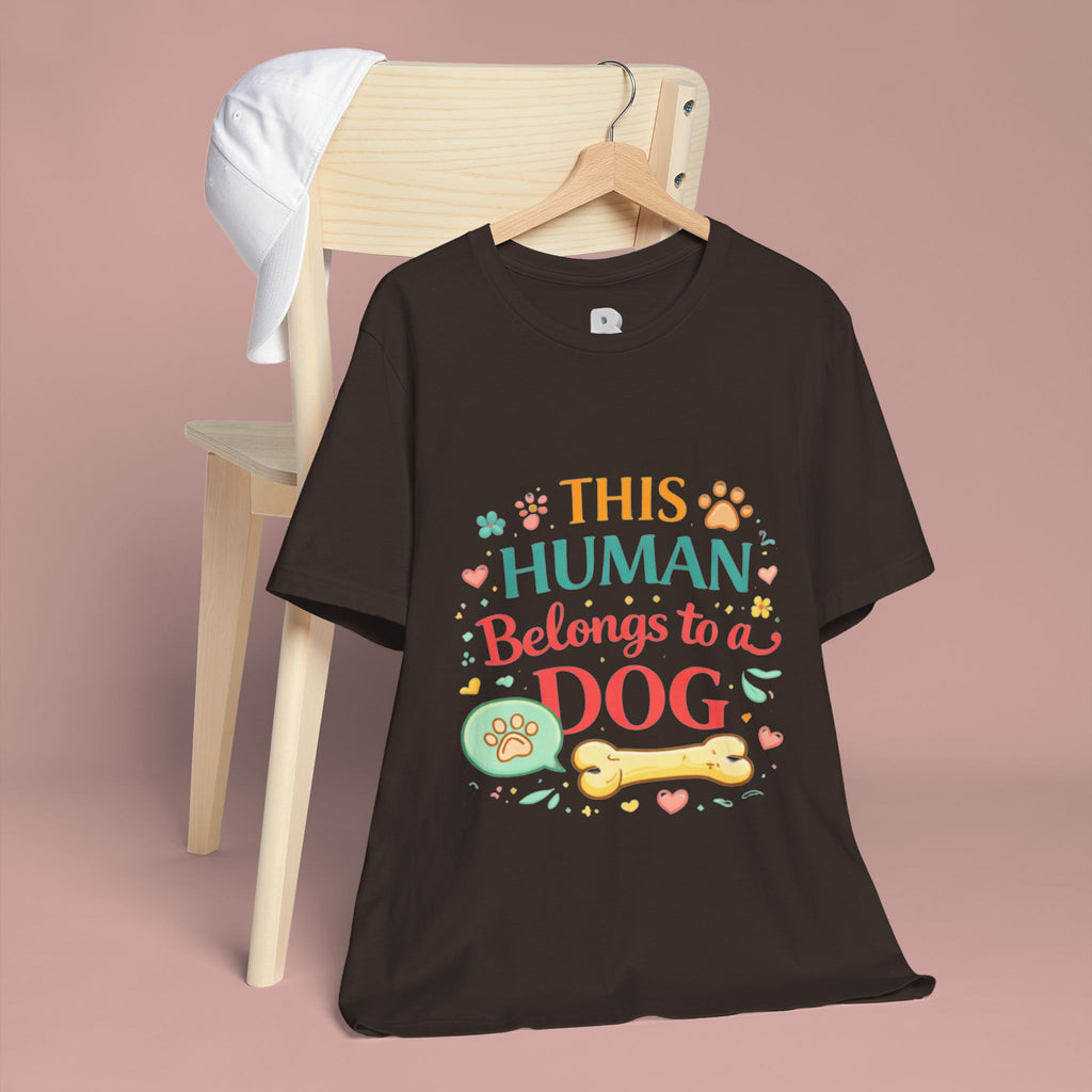 Dog Lover T-Shirt — "This Human Belongs to a Dog" Cute Paw Print Tee