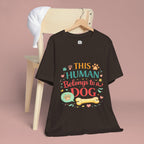 Dog Lover T-Shirt — "This Human Belongs to a Dog" Cute Paw Print Tee