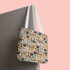 Dog Paw & Bone Pattern Tote Bag — 'Woof' All-Over Print Canvas Tote