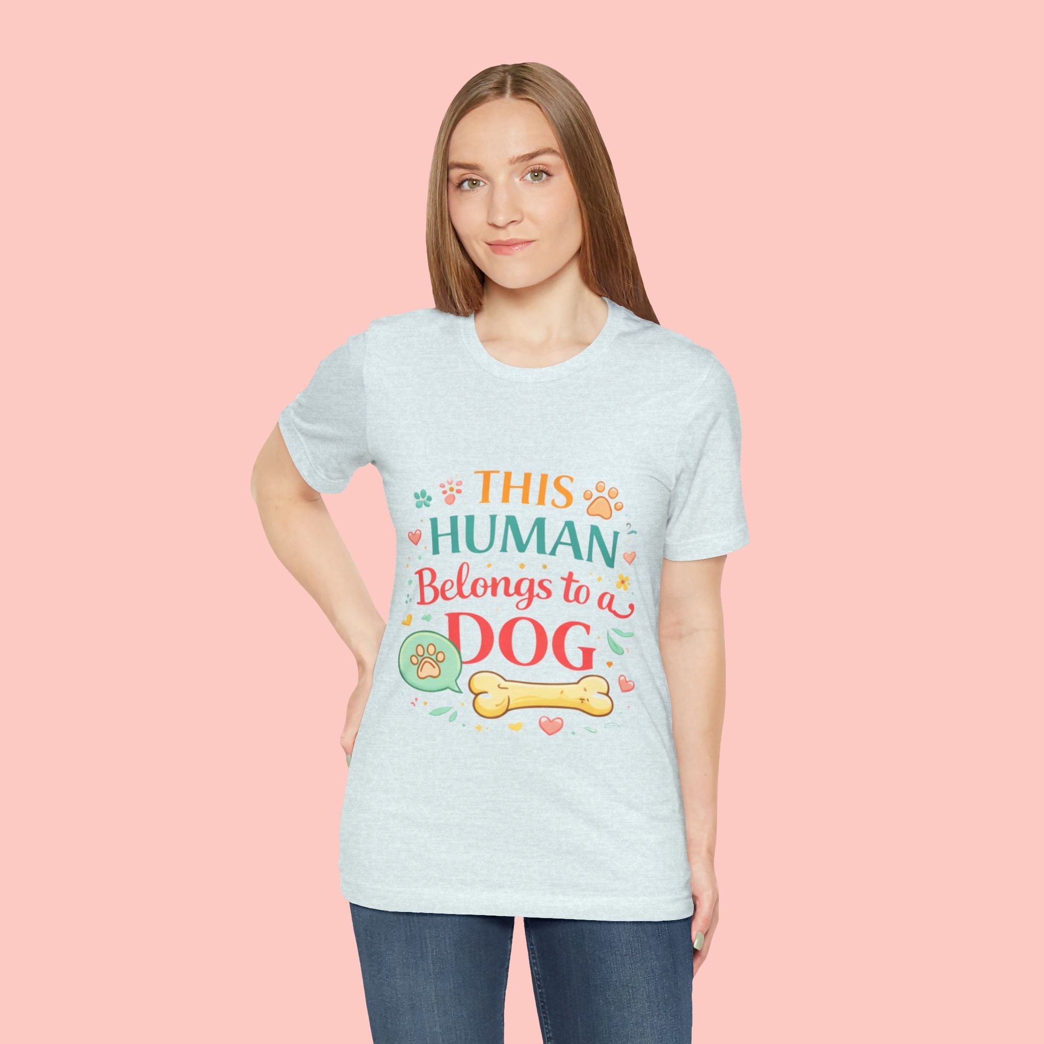 Dog Lover T-Shirt — "This Human Belongs to a Dog" Cute Paw Print Tee