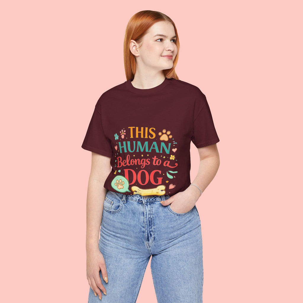 Dog Lover T-Shirt — "This Human Belongs to a Dog" Cute Paw Print Tee