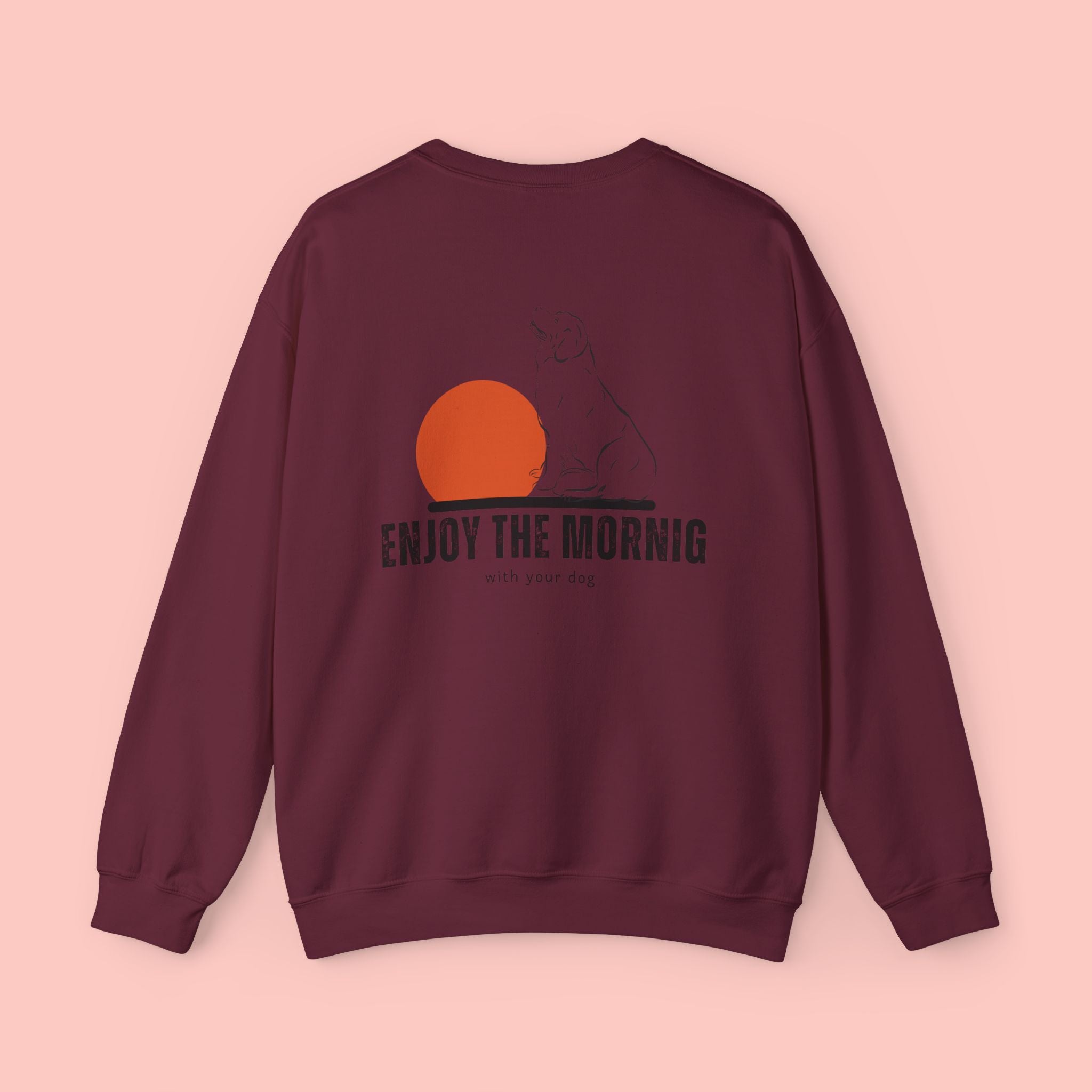 Enjoy the Morning Crewneck Sweatshirt — Dog & Sunrise Graphic