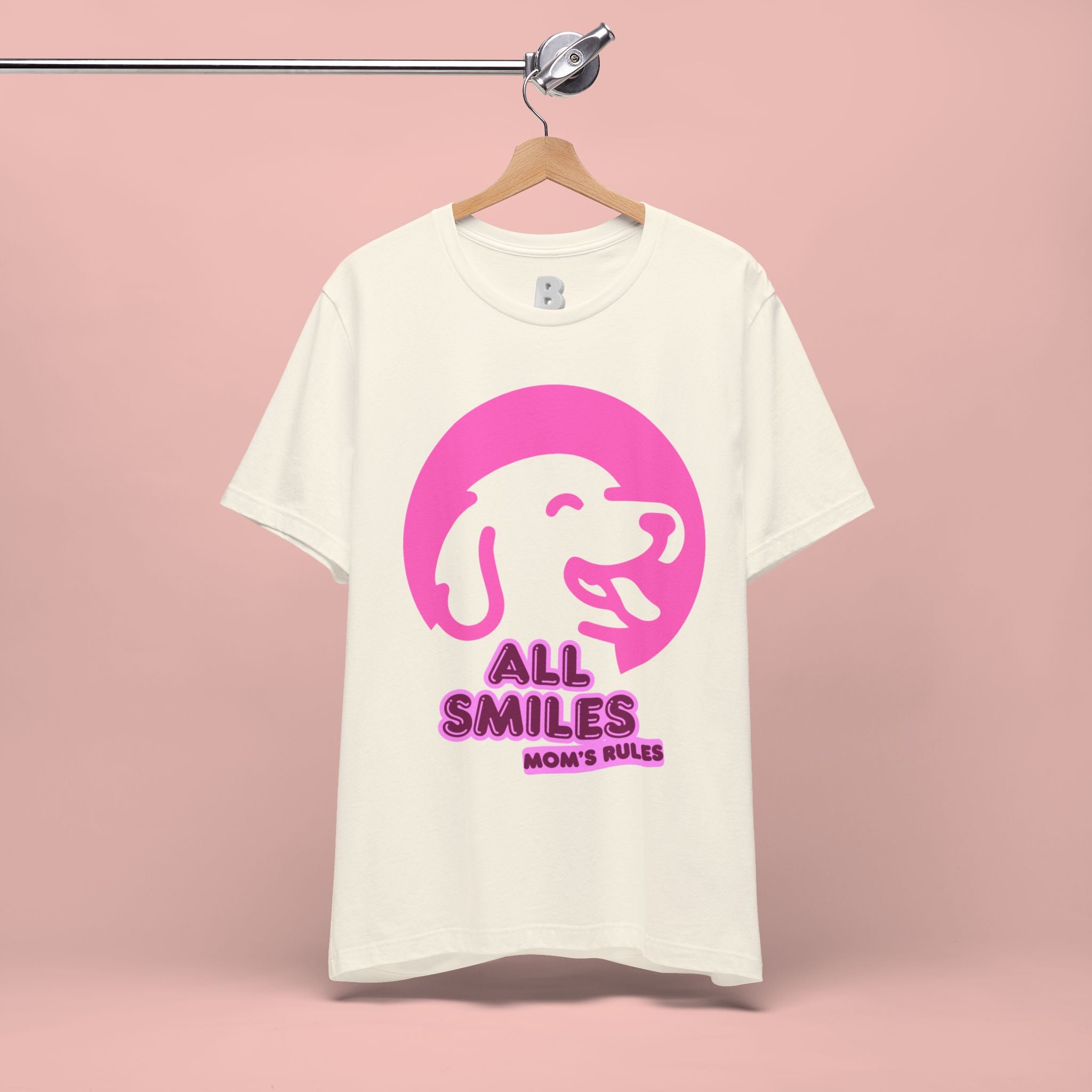 All Smiles Mom's Rules T-Shirt — Cute Pink Dog Graphic Tee for Moms & Pet Lovers