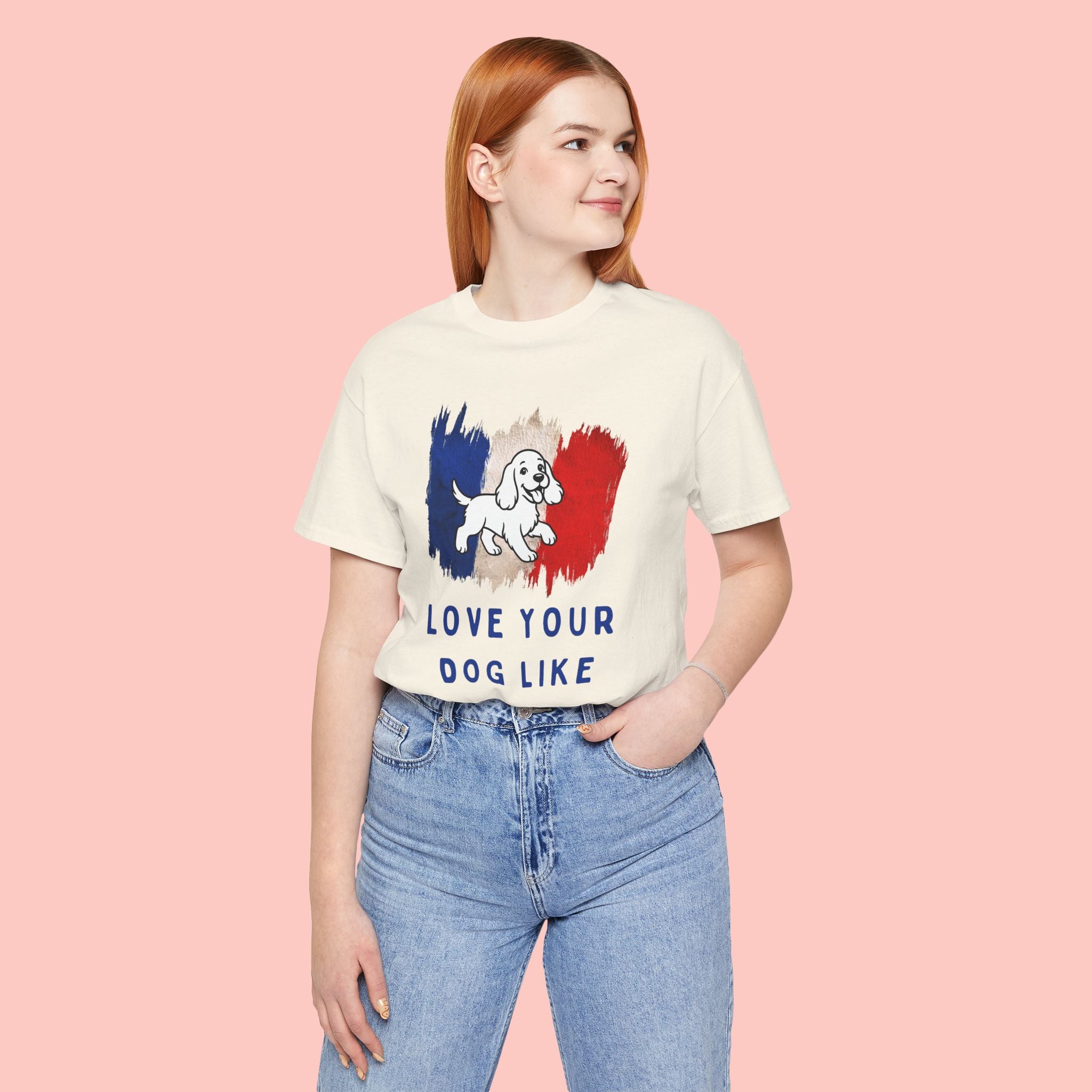 Love Your Dog Like Me T-Shirt — French Flag Heart Puppy Tee