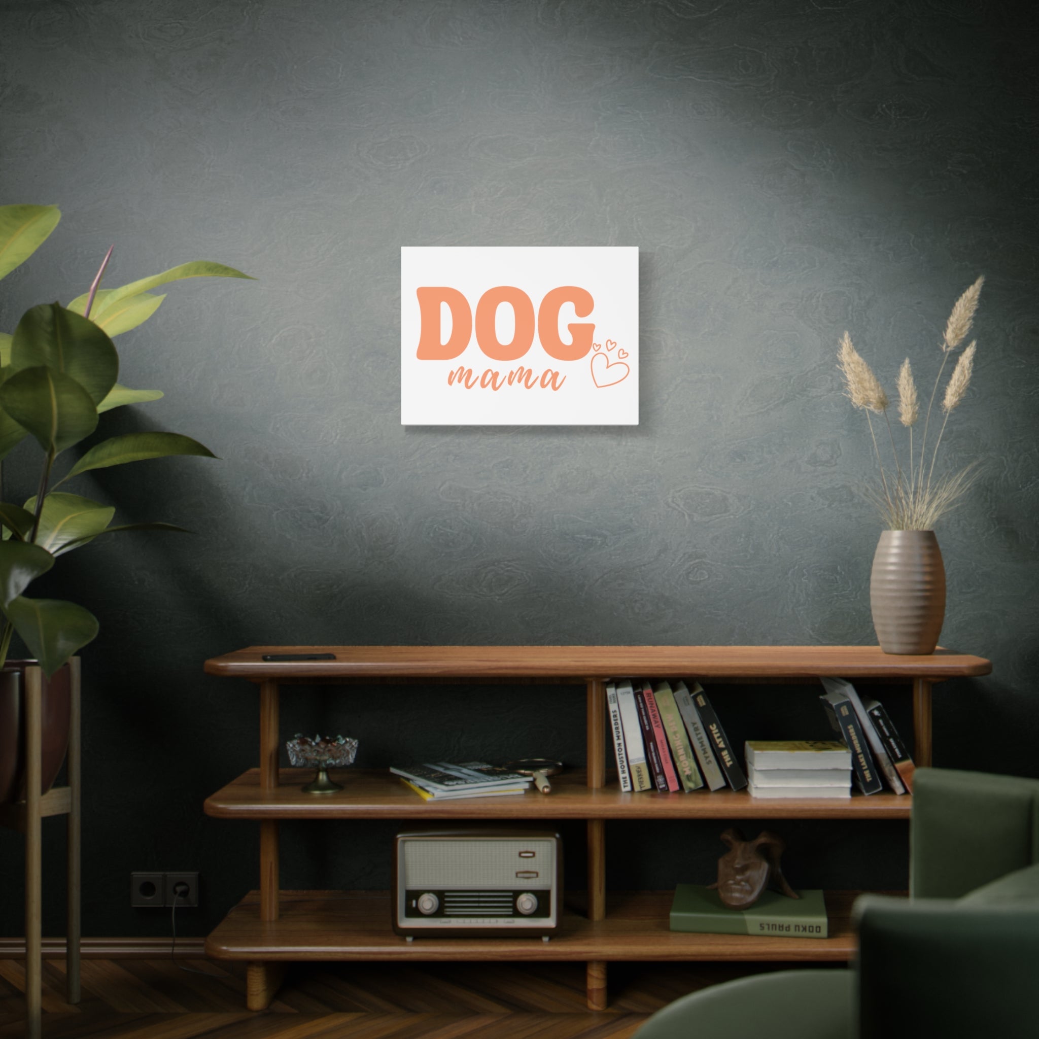 Dog Mama Matte Canvas Wall Art – Peach Script Pet Lover Decor