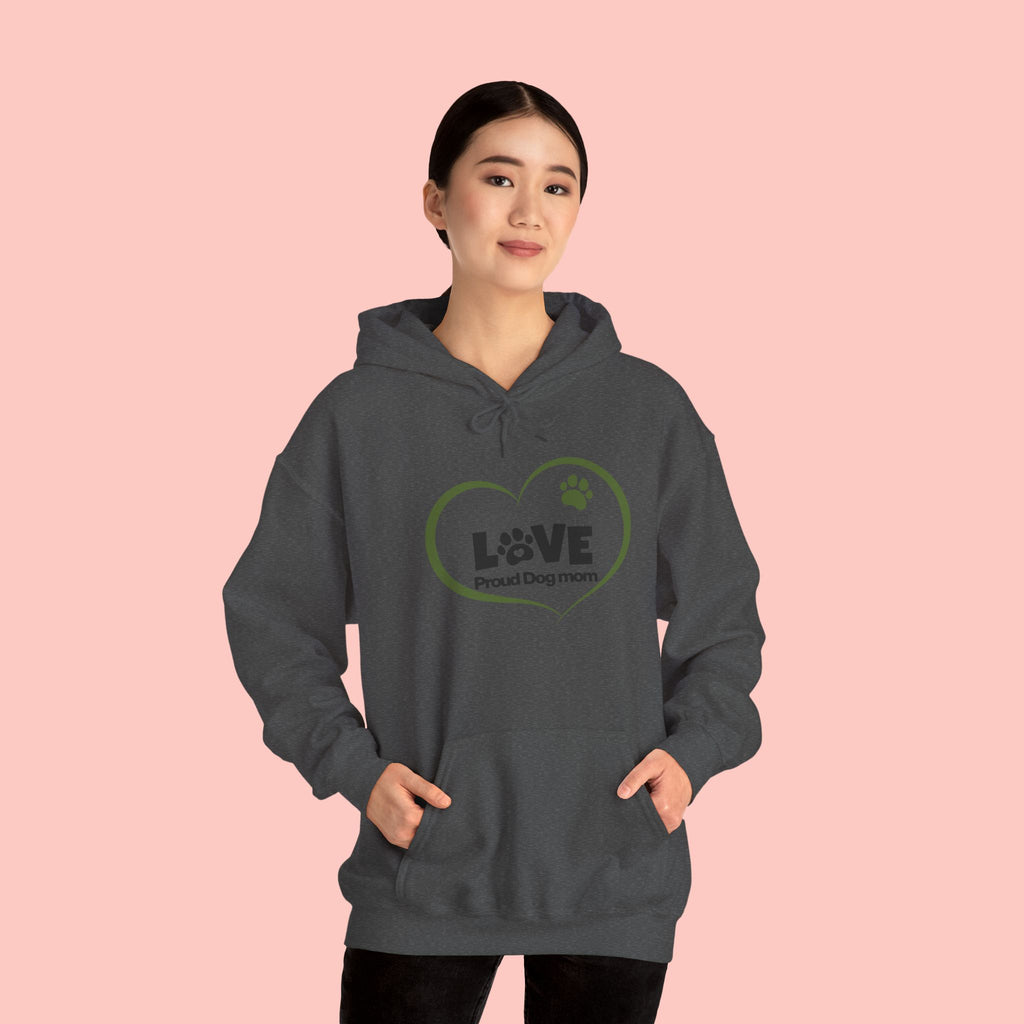 Dog Mom Heart Hoodie – "Love Proud Dog Mom" Paw Print Sweatshirt
