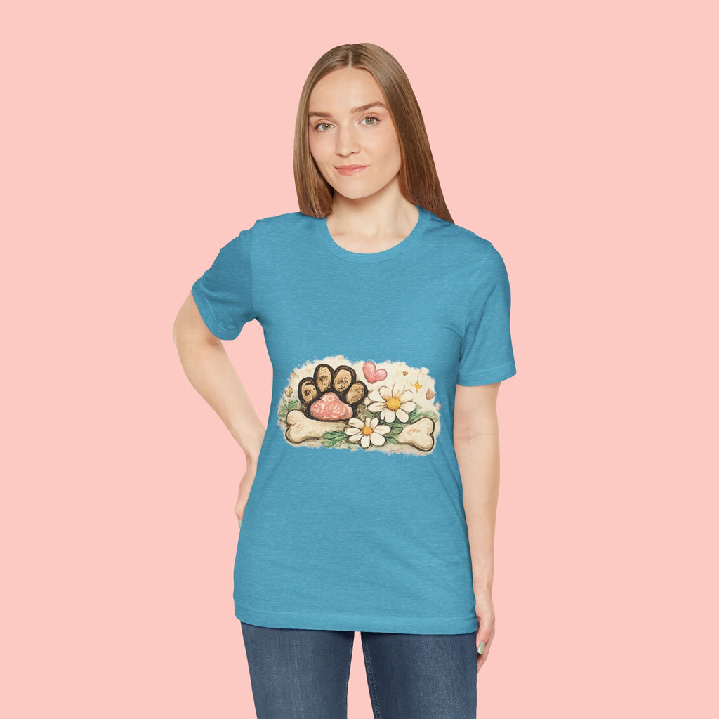 Dog Paw Floral T-Shirt — Cute Paw Print, Bone & Daisies Tee
