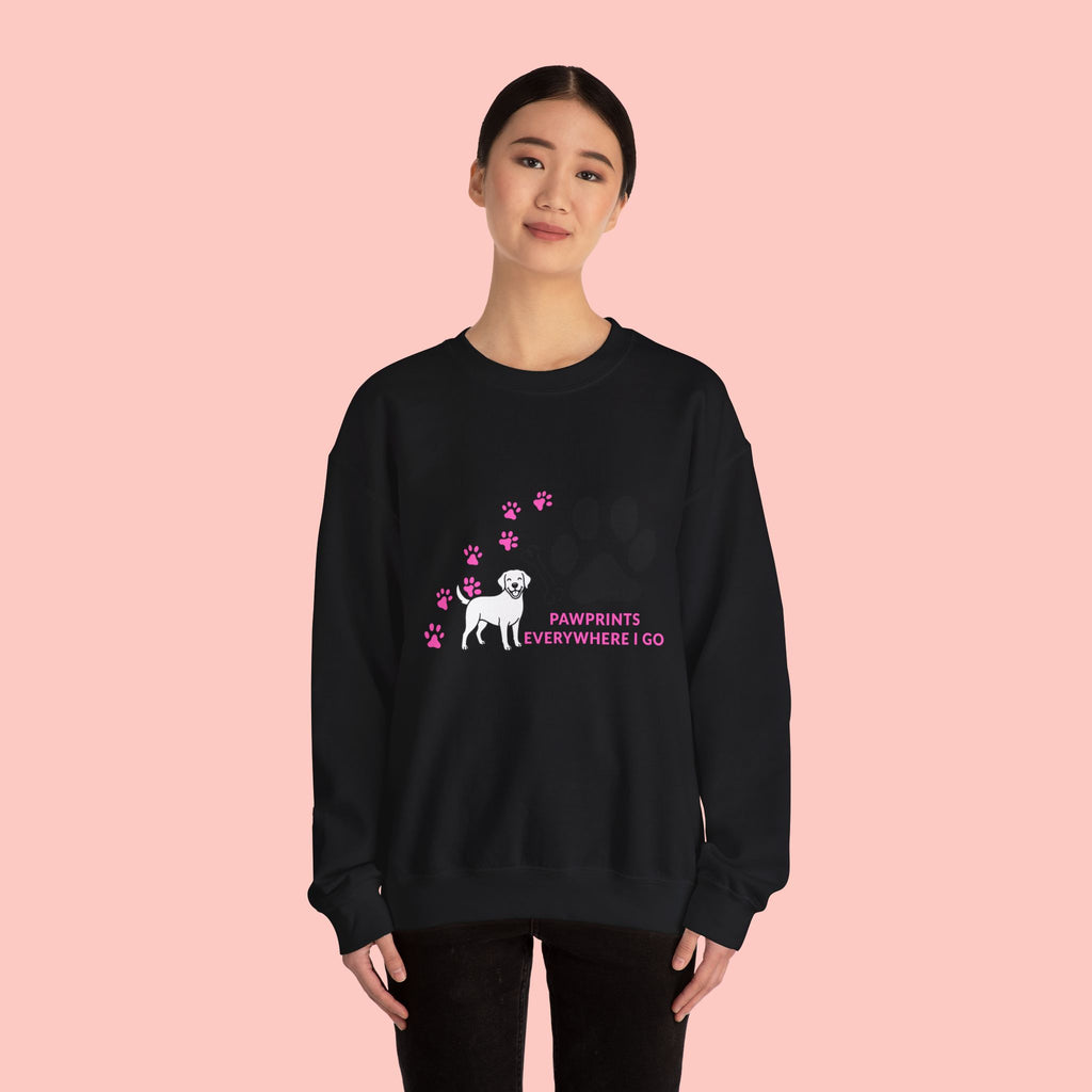 Crewneck Sweatshirt — "Pawprints Everywhere I Go" Dog Lover Graphic