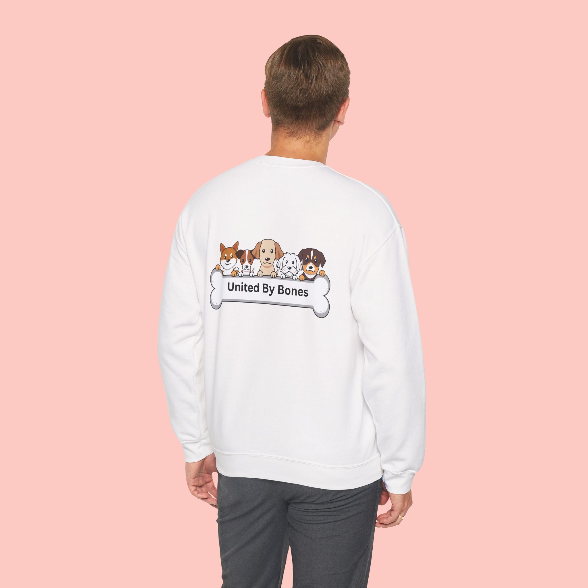 Dog Lovers Crewneck Sweatshirt — "United By Bones" Cute Puppy Graphic